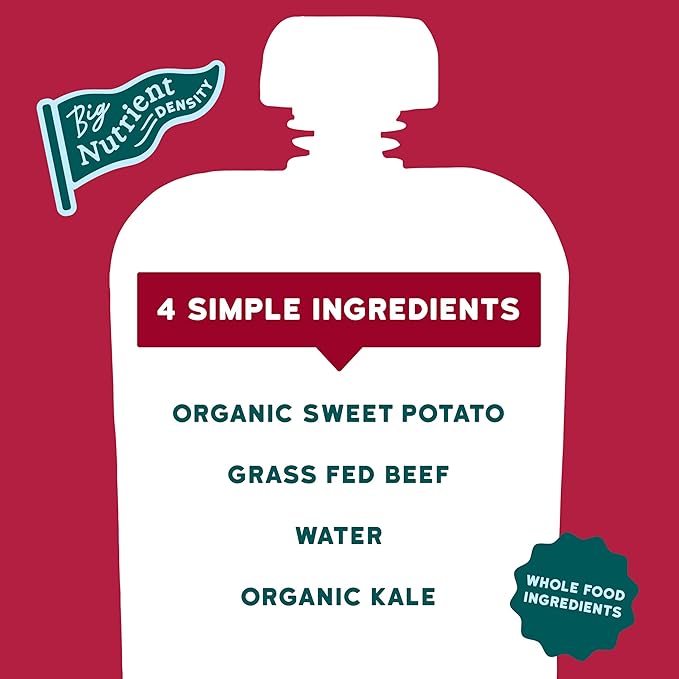 Serenity Kids 6+ Months Baby Food Pouches - Grass-Fed Beef Puree & Organic Sweet Potatoes - Protein Pouches for Toddler Snacks - Recyclable BPA-Free Packaging for Baby Snacks - 3.5 Oz, 6 Pack