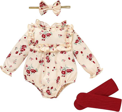 GRNSHTS Newborn Baby Girl Clothes Ruffle Rompers Toddler Fall Outfits for Girls Set Little Girl Fall Winter Clothing