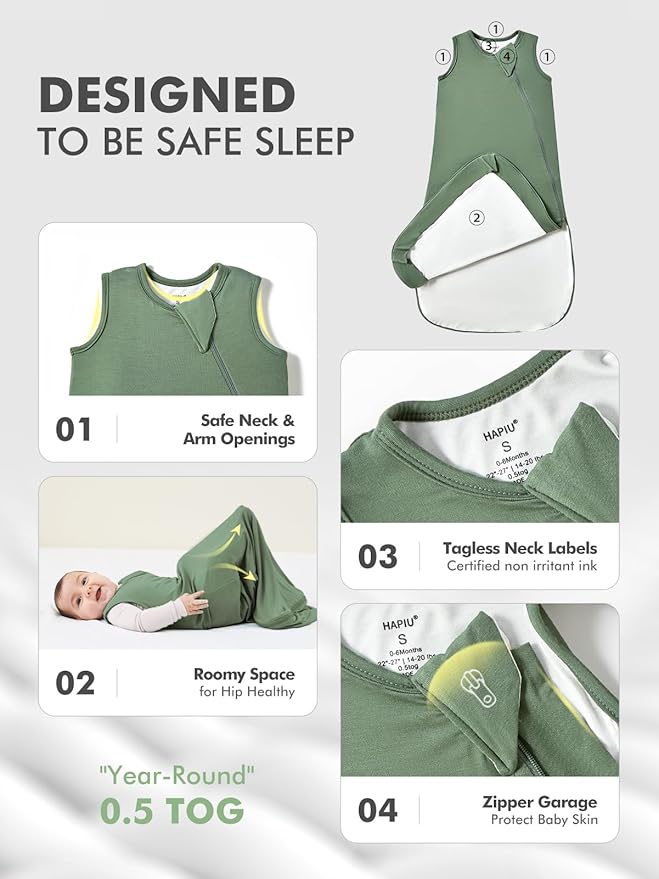 HAPIU Unisex Rayon Made from Bamboo Baby Sleep Sack TOG 0.5, 2-Way Zipper YKK, Wearable Blanket Toddler