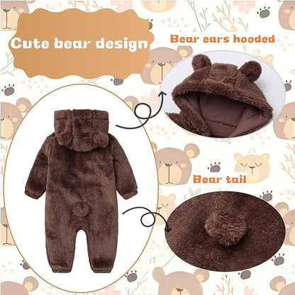 Newborn Baby Romper Fleece Onesie Jumpsuit Toddler Warm Hooded Outwear Outfits for Infant