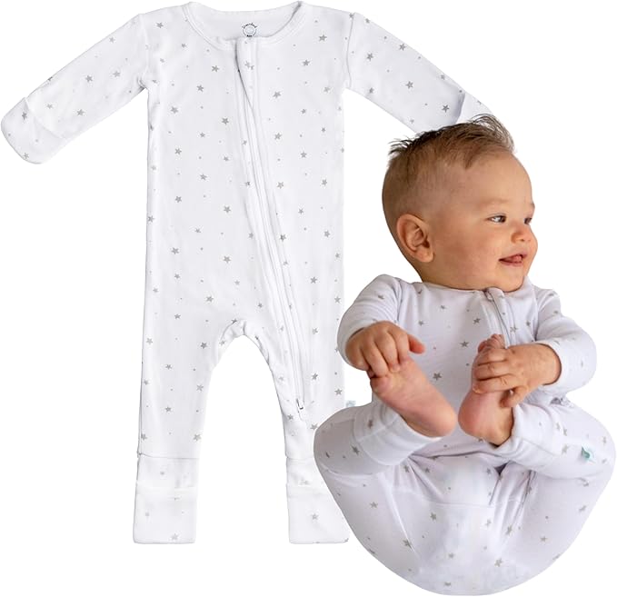 Dreamland Baby Bamboo Viscose Baby Pajamas (0-9 months). Ultra Soft Viscose Sleepers with 2-Way Zipper, Mitten & Foot Cuffs