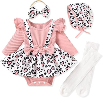 Unutiylo Preemie Newborn Baby Girl Clothes Romper Suspender Dress Fall Winter Outfits Ruffle Long Sleeve Jumpsuit