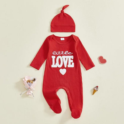 Baby Valentines Outfit Girl Boys Long Sleeve Footie Rib Onesie knot Hat Spring Clothes Newborn Outfits Infant Set