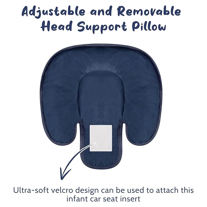 2 in 1 Infant Car Seat Insert Head and Body Support Set, Reversible Newborn Insert for Carseat with 3 Extra Strap Paddings, Soft Stroller Cushion Pillow Insert Girls, Fits for Stroller, Swing, Blue