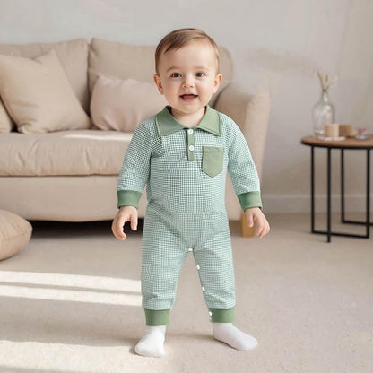 Newborn Baby Boy Winter Clothes Long Sleeve Lapel Jumpsuit Collar Plaid Romper Playsuit Infant Baby Boy Fall Outfit