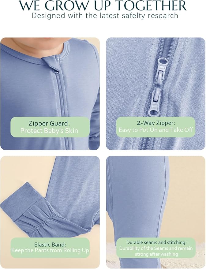 Jimonda Baby Footless Pajamas,Two Zip Closure Long Sleeve Romper,Infant Clothes Pjs 4 Pcs
