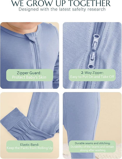 Jimonda Baby Footless Pajamas,Two Zip Closure Long Sleeve Romper,Infant Clothes Pjs 4 Pcs