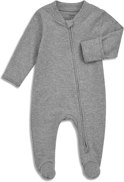 Aablexema Organic Cotton Baby Footie Pajamas with Mittens Newborn Soft Zip Sleeper