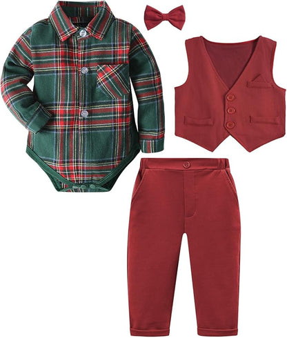 A&J DESIGN Baby Boy Suits Clothes Infant Toddler Formal Gentleman Outfits, Dress Shirt + Vest + Bow Tie + Pants Wedding Set