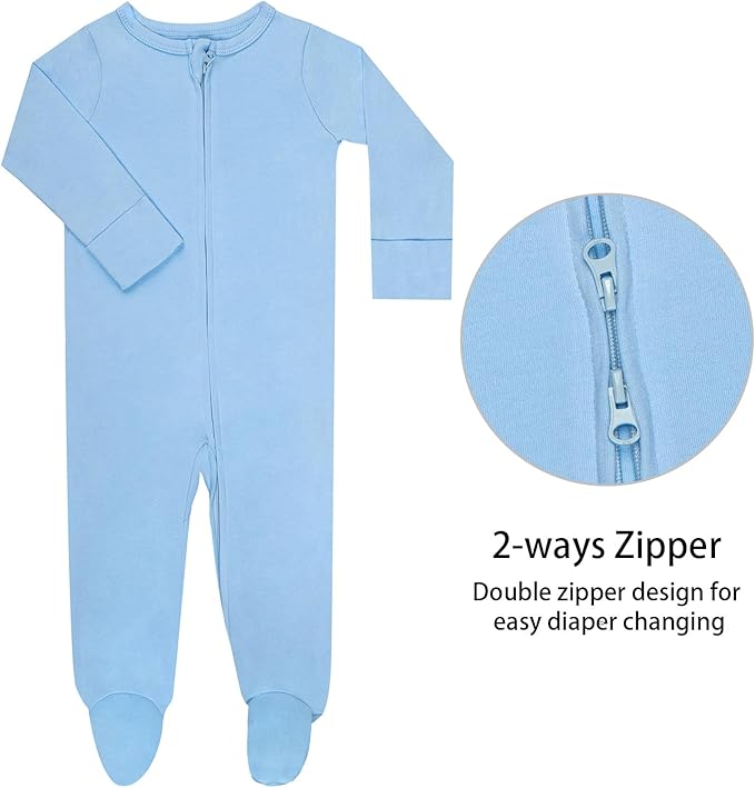 GUISBY Footed Long Sleeve Baby Pajamas with Zipper Cotton Infant Sleepwear