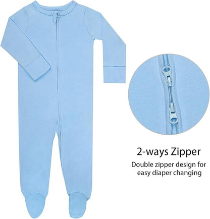 GUISBY Footed Long Sleeve Baby Pajamas with Zipper Cotton Infant Sleepwear