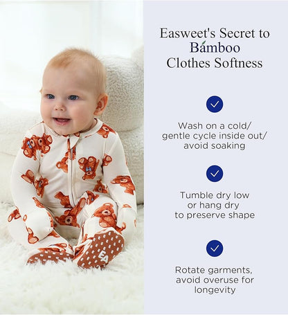 Bamboo Viscose Baby Boy Footie Pajamas, Infant Clothes, 2 Way Zipper Newborn Sleepers