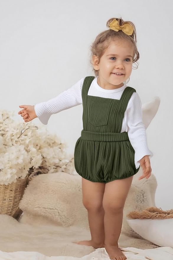 Tiny Cutey Newborn Baby Girl Clothes Bell Sleeve Romper and Corduroy Overalls Shorts Infant Girl Fall Outfits