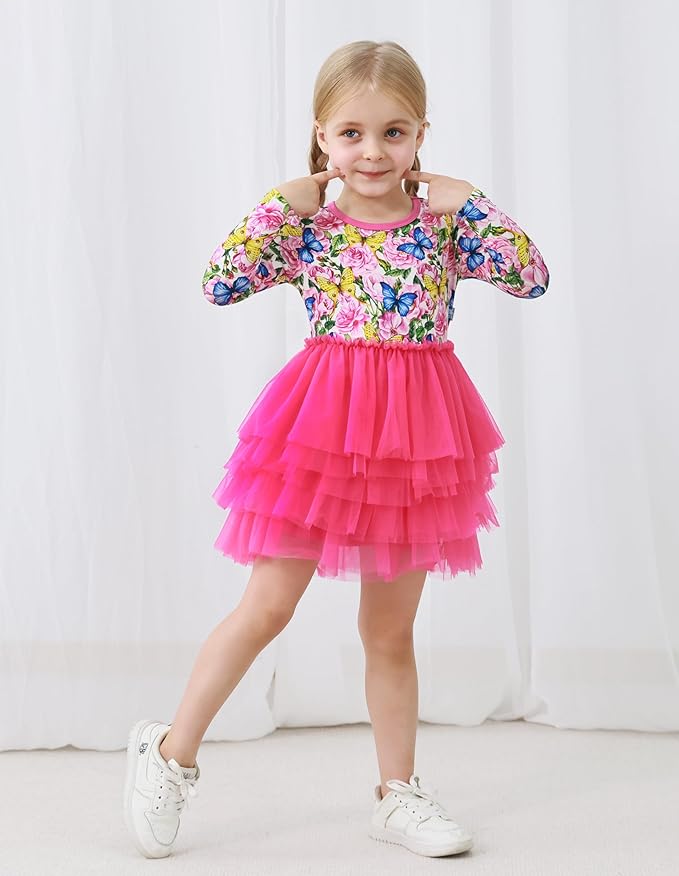 Toddler Girls Long Sleeve Nightgown Cute Little Kids Casual Dresses Viscose from Bamboo Princess Dress 2-5T