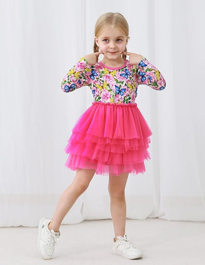 Toddler Girls Long Sleeve Nightgown Cute Little Kids Casual Dresses Viscose from Bamboo Princess Dress 2-5T