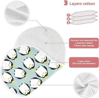 vvfelixl Muslin Burp Cloths Penguins Princes with Crowns Baby Washcloths for Baby Girl Boys 2 Pack