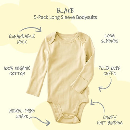 Blake 5-Pack Long Sleeve Bodysuits 100% Organic Cotton Baby Boys & Girls