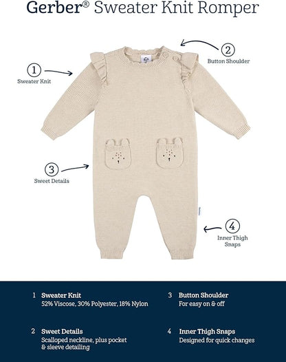 Gerber Baby Girls' Sweater Knit Romper Jumpsuit