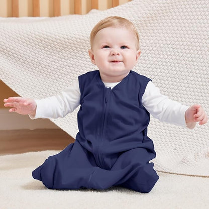 Baby Sleep Sack 6-12 Months, 100% Cotton Sleeping Sack for Newborn and Infant, 3 Pack Baby Wearable Blanket, 0.5 Tog Lightweight Double Zipper Sleep Bag Cyan