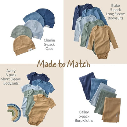 Blake 5-Pack Long Sleeve Bodysuits 100% Organic Cotton Baby Boys & Girls