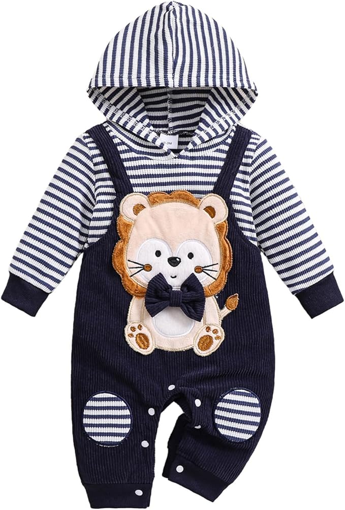 Baby Boy Clothes Newborn Hoodie Romper Fall Winter One-piece Outfit Infant Cute Cartoon Clothing Set 0-18 Months