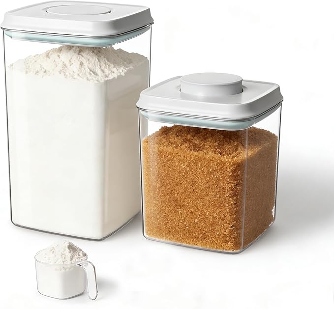 Ankou Food Storage Container Sets, 2.8 Qt + 4.2 Qt Airtight Canisters with Lids and 130ml Scoop, BPA-Free Plastic Pantry Containers for Flour, Sugar, Rice