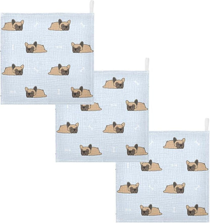 vvfelixl Cute French Bulldog Sleeping Baby Burp Cloths Baby Muslin Washcloths for Boys Girls Cotton Baby Face Towel for Newborn Infants Soft and Absorbent 11.8 X 11.8 in, 5 Pack