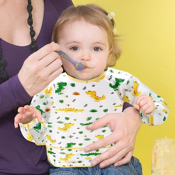 Accmor 4 Pack Long Sleeve Bibs, Baby Smock Waterproof Sleeved Bib Smock for Baby Toddler 6-36 Months