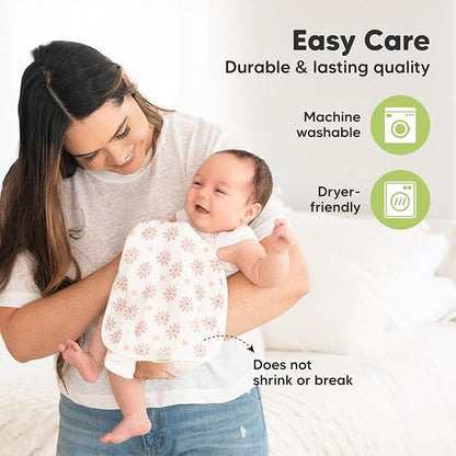 5-Pack Muslin Burp Cloths Baby Boy, Girl - Very Absorbent Baby Burp Cloth Rags, 8-Layers Viscose Derived from Bamboo Cotton Muslin Towel, Super Soft Spit Up Rags, No Shrink Washcloths (Petals)