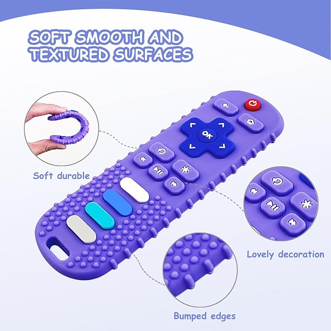 2Pcs Silicone Teething Toys, Remote Control Shape Teethers for Babies Remote Teething Toys, Silicone TV Remote Teether BPA Free/Dishwasher/Refrigerator Safe