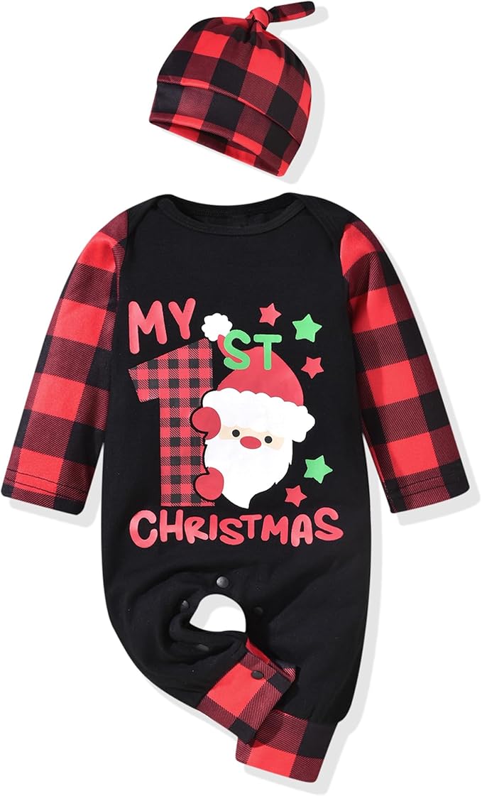 Aalizzwell Infant Baby Boys Girls First Christmas Outfit Xmas Romper Elf Santa Clothes