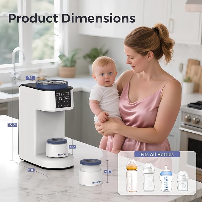 Automatic Baby Formula Maker – Fast Formula Dispenser for Instantly Mixing Warm Bottles with Precise Powder & Water Ratio, 3 Temp Settings, One-Touch Clean, Fits Most Bottles & Formula Brands