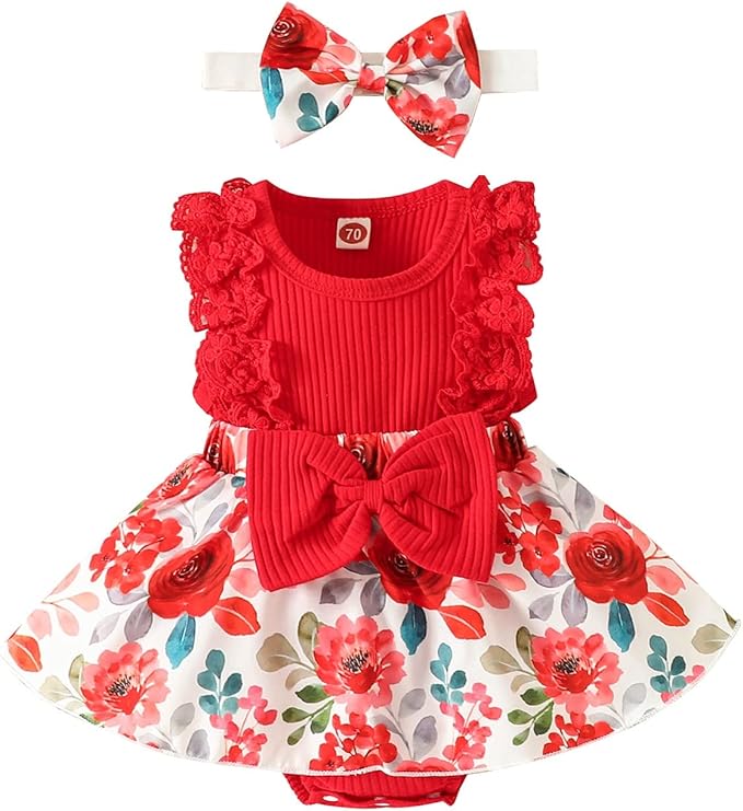 Baby Girl Clothes Newborn Romper Dress Infant Lace Ruffle Sleeveless Summer Outfits with Headband 0-12 Months