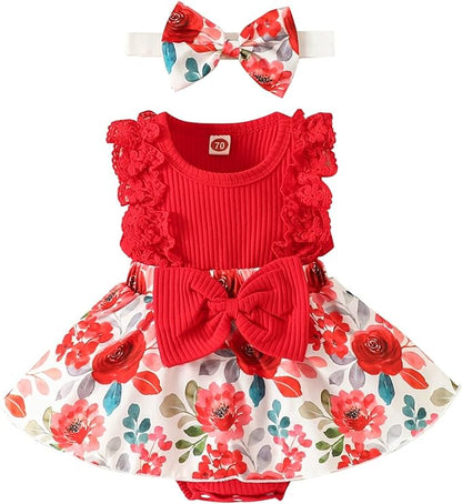 Baby Girl Clothes Newborn Romper Dress Infant Lace Ruffle Sleeveless Summer Outfits with Headband 0-12 Months