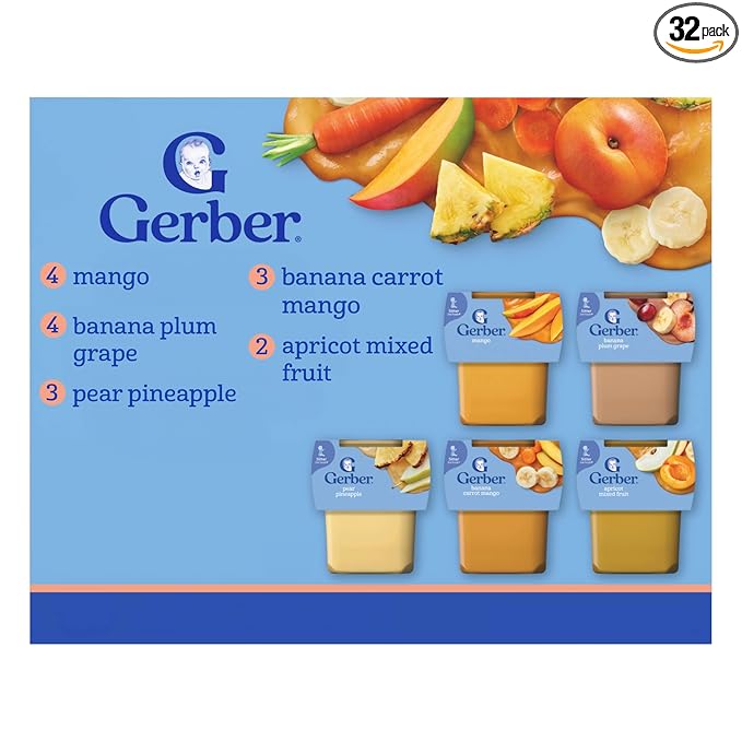 Gerber 2nd Foods Natural for Baby Tropical Adventure Baby Food, Variety Pack, 4 oz Tubs (32 Pack)