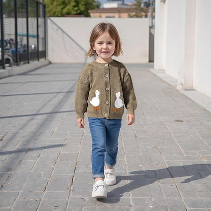 Baby Girl Cardigan Sweater Toddler Goose Embroidered Button Down Knit Sweaters Fall Winter Knitwear Jacket Clothes