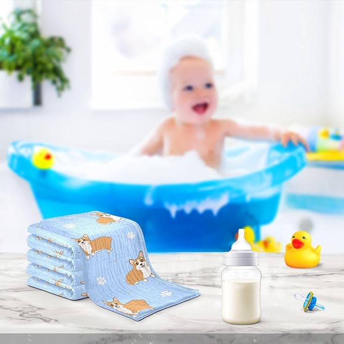 vvfelixl Baby Muslin Washcloths Corgi Paws Baby Burp Cloths Cotton Baby Face Towel for Newborn Infants Boys Girls Soft and Absorbent 11.8 X 11.8 in, 3 Pack