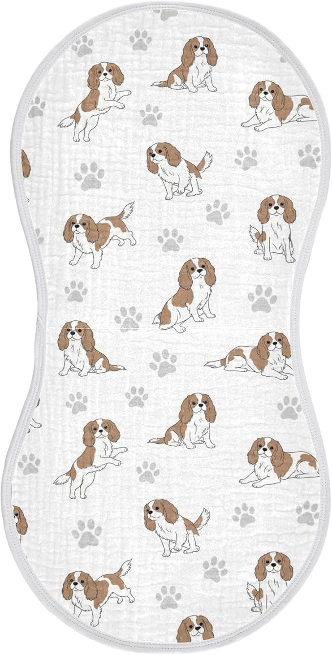 1 Pack Muslin Burp Cloths Cavalier Dogs Paw White Cotton Baby Burp Cloths Ultra Soft Burping Cloth Absorbent Spit Up Rags for Newborn Must Haves 22x11 Inch