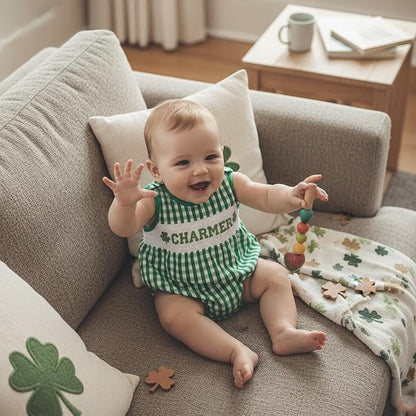 Baby Boy St Patricks Day Outfit Charmer Smocked Bubble Romper Onesie Sleeveless Overalls Irish Baby Spring Clothes