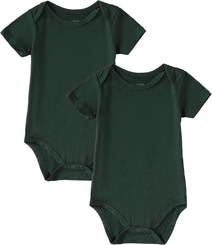 DEFAHN 2PCS Visocse from Bamboo Baby Rompers Unisex Onsies Solid Short Sleeve Baby Bodysuit 0-24 Months