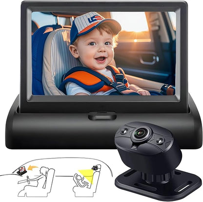 YIMU Baby Car Camera for Backseat: Rear-Facing Infant Back seat Camera Baby with HD 720P, Easy Setup, Crystal-Clear Night Vision, and 360° Rotation KB (KB40 4.3 inch)
