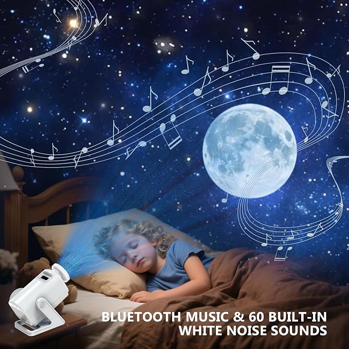 Planetarium 3D Galaxy Projector, Built-in 60 Scene Modes, with Bluetooth Speaker & Remote Control, Star Projector Light for Living Room Bedroom, forr Gifts for Kids, Adult（Telescope White）