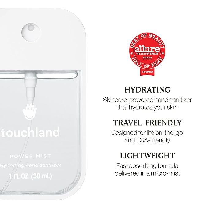 Touchland Hydrating Hand Sanitizer Spray, UNSCENTED Trio Set, 1 FL. OZ. Travel Size Power Mist Sprays (Set of 3)