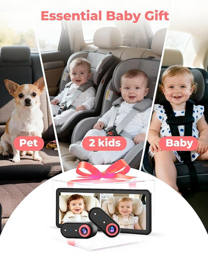 BM5PRO 7.2" Dual Camera Baby Monitor, 1080P HD Display for 2 Kids, Night Vision, Easy Install Car Baby Monitor, Ideal Gift, Rear Seat Safety for Babies & Pets