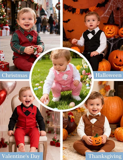 A&J DESIGN Baby Boy Suits Clothes Infant Toddler Formal Gentleman Outfits, Dress Shirt + Vest + Bow Tie + Pants Wedding Set