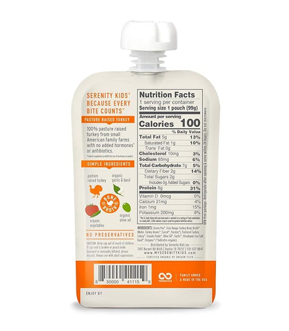 Serenity Kids Toddler Food Pouch Puree - Turkey Bolognese - Protein-Rich Bone Broth Blend - Organic Veggie Pouch for Toddler Snacks - BPA-Free Turkey Broth Puree - 3.5 Oz, 6 Pack