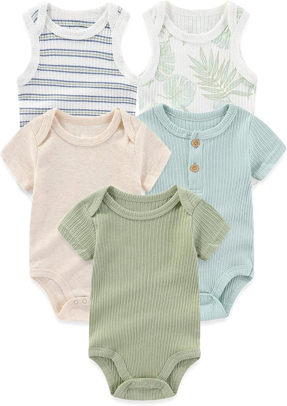 Four Seasons Baby Boy Girl Bodysuits 5-Pack Cotton Comfort Short Sleeve Baby Clothes Soft Infant Outfits