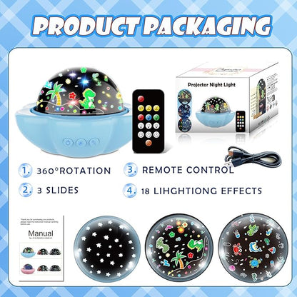 Night Light for Kids,Dinosaur Night Lights Projector,Remote Dimmable Timer Star Projector,360° Slient Ocean Lights for Ceiling Projector,Christmas Birthday Gifts for Boys&Room Decor