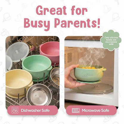 o'doe Baby Bowls with Lids – Stainless Steel Baby Feeding Bowls with Suction | Non-Slip Toddler Bowls for Self Feeding | BPA-Free Kids Bowls for Babys Food & Snacks | Stainless Steel Bowls Kids