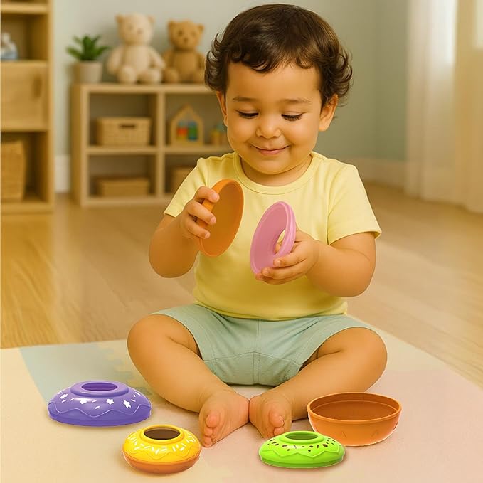 Imagimake Nesting Doughnuts | Leaps & Bounds Baby Toys for 12+ Months | Learning Toys for 1 + Year Old Toddlers and Infant | 2-in-1 Play & Learn | Montessori Baby Toy | Birthday Gifts for 1 Year Old